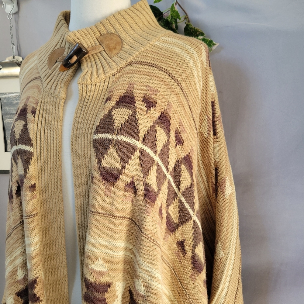 LRL Ralph Lauren Jeans Co. Aztec Southwest Cotton Linen Sweater Poncho S M - Picture 10 of 16
